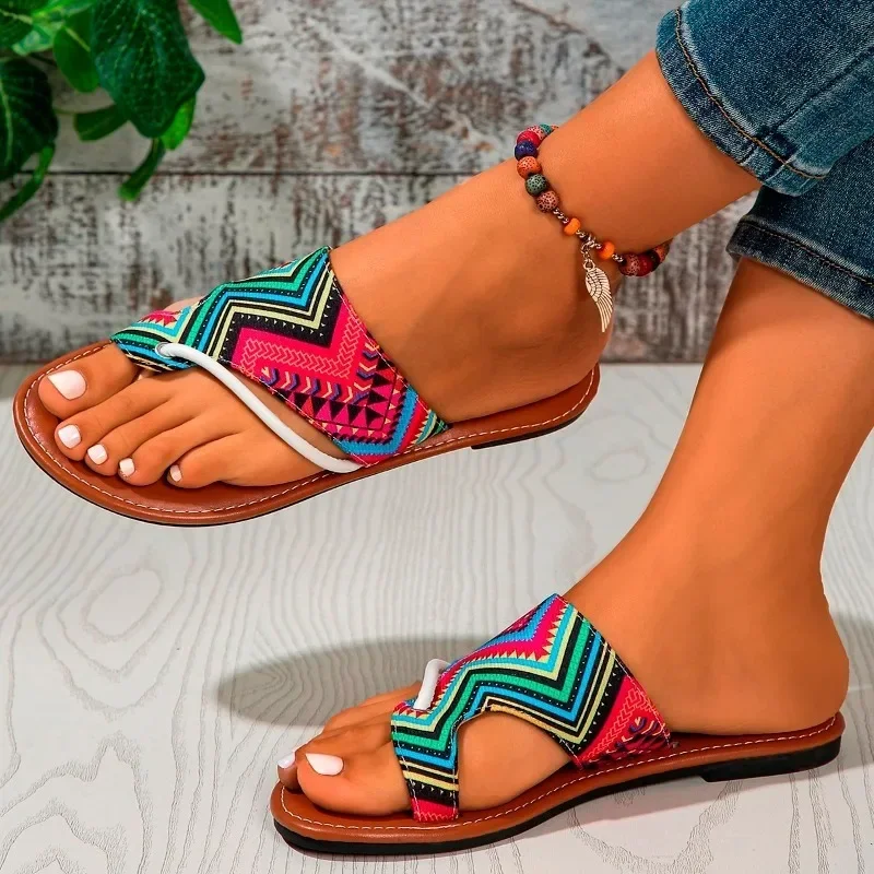 

Women's Bohemian Flat Sandals New Casual Flip-Toe Gladiator Slippers Women's Large Size Soft Beach Flip Flop Zapatos Outdoor