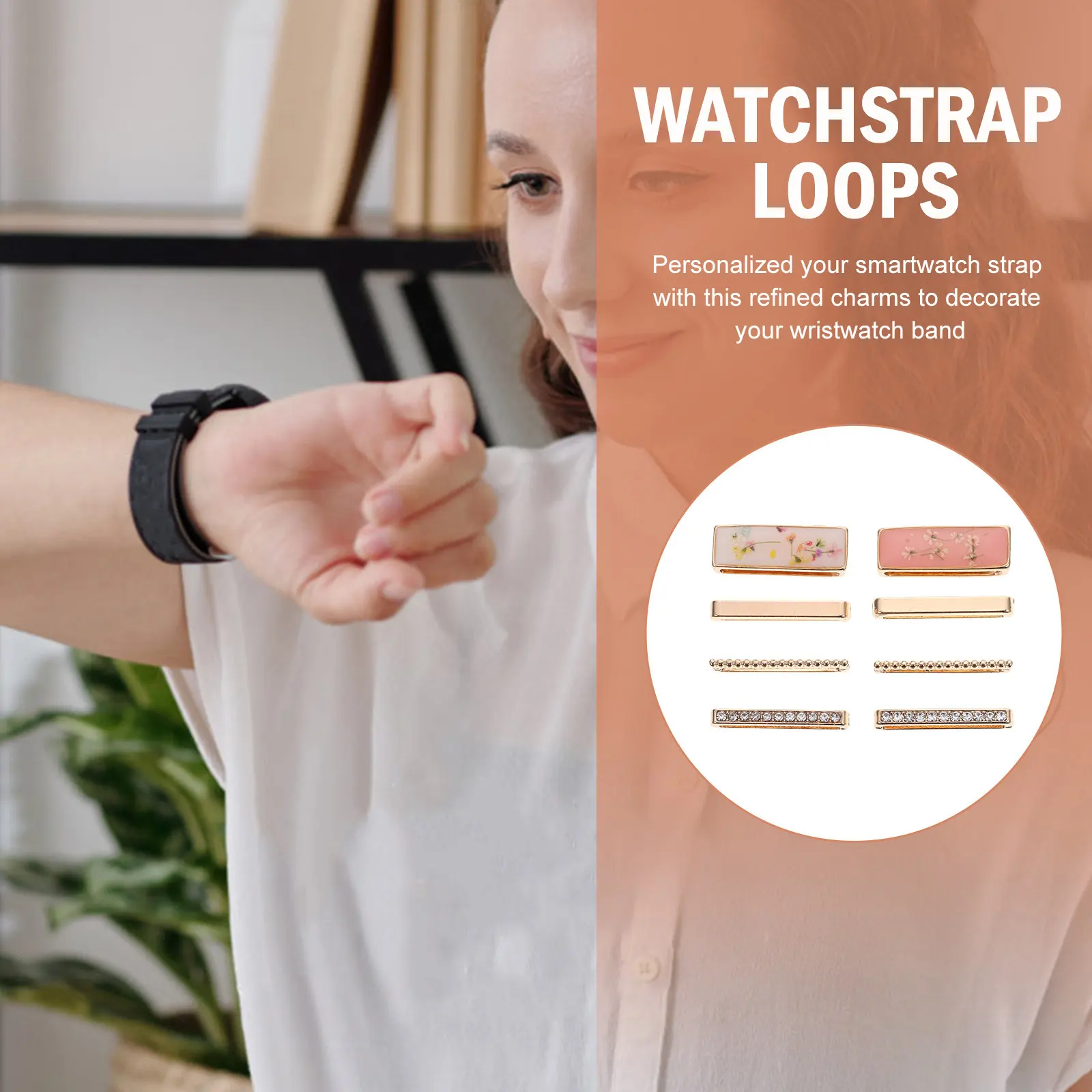 

2Sets Watchband Charms Premium Alloy Mini Rings Decorative Watch Strap Loops Compatible with Apple Watch