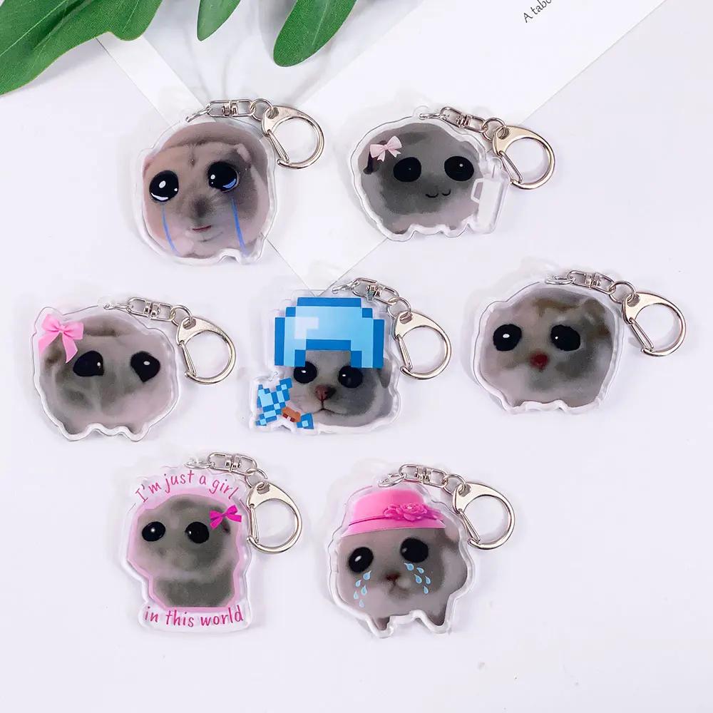 7Pcs Fun Meme Im Just A Girl Sad Hamster Acrylic Keychain Accessories Cute Bag Charm Backpack Pendant Key Ring Gifts For Friends