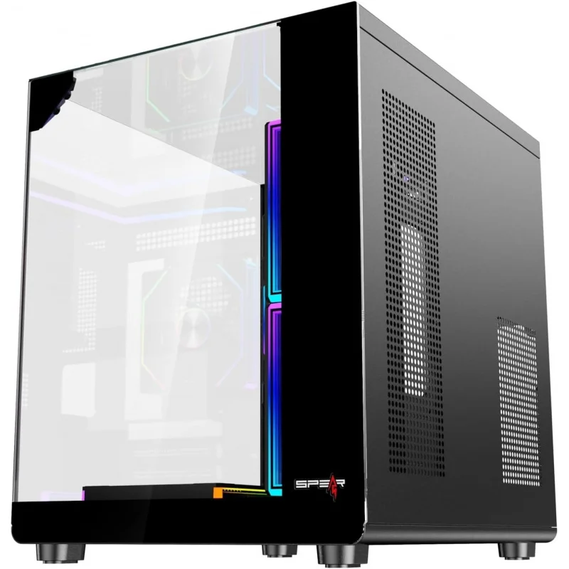 حافظة كمبيوتر متوسطة البرج - دعم M-ATX/ITX، تتضمن مراوح ARGB مقاس 5 × 120 مم، ومحور مروحة ARGB ذو 10 منافذ مع جهاز تحكم عن بعد، وUSB 3.0، ومبرد مياه 240 مم