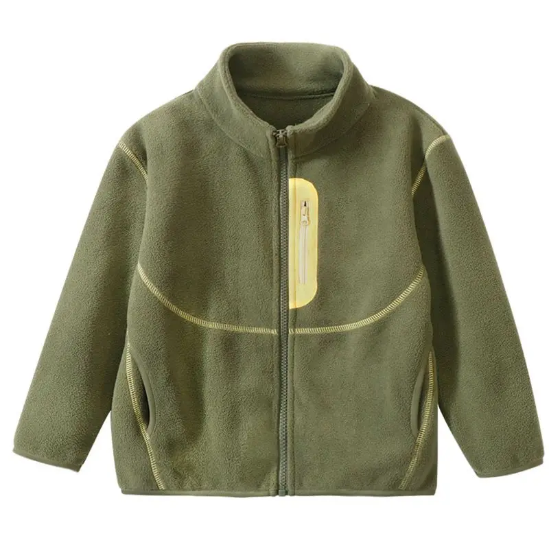 

Kids Zipper Lined Stand Collar Patchwork Coat Children Boys Girls Autumn Winter Warm Jacket Outerwear Fleeces Jacket 4-18 Years