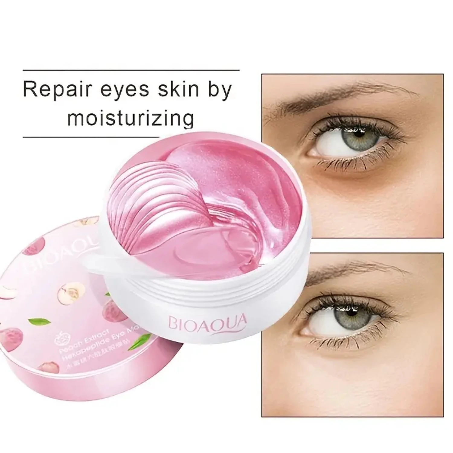 Moisturizing Peach Hexapeptide Eye Mask to Reduce Dark Circles and Puffiness, Rejuvenating Anti-Aging Eye Treatment for Brighter