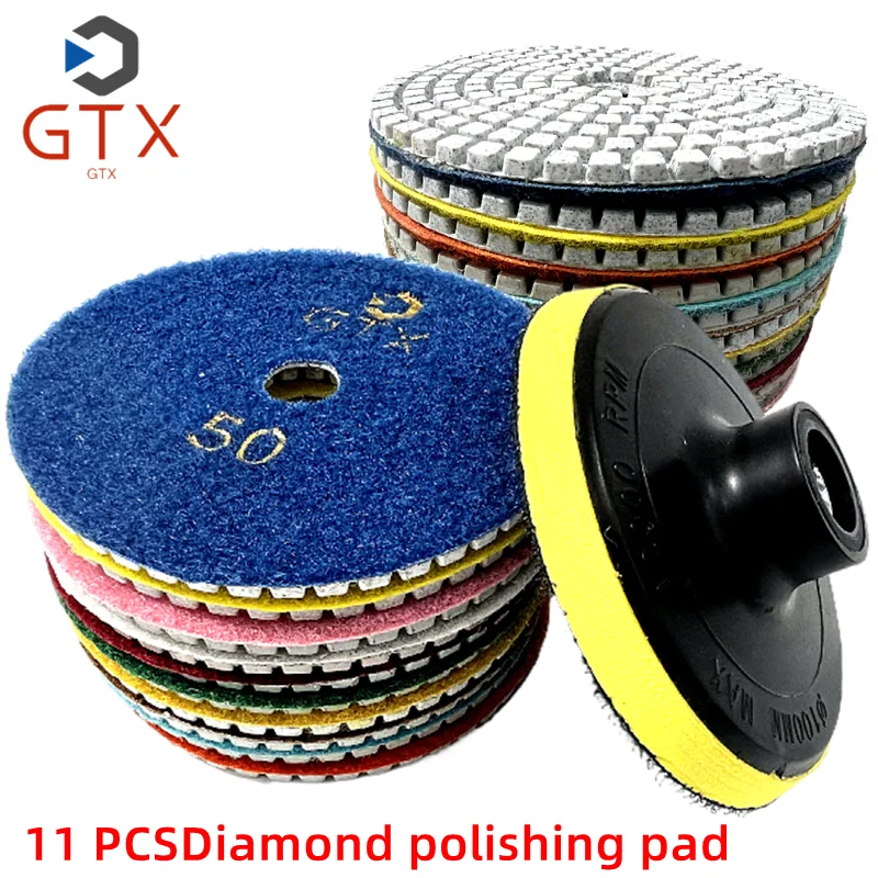 Kit de Polimento de Diamante Molhado e Seco para Granito Pedra Concreto Mármore Discos de Moagem 100 mm 11 Pcs