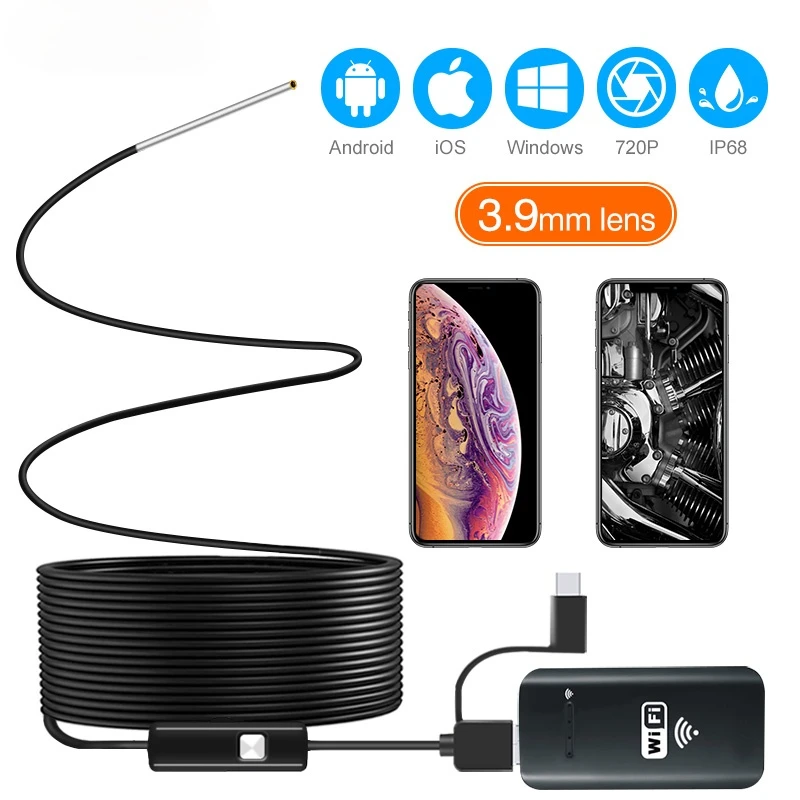 

3.9MM Wifi Borescope Endoscope Camera IP67 Waterproof 2000mAh Semi-Rigid Snake Camera for Android and iPhone, iOS Samsung PC