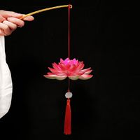 Elegant LED Antique Lotus Lantern Handmade Materials Portable Chinese Portable Lantern Luminous Lotus Festival Party