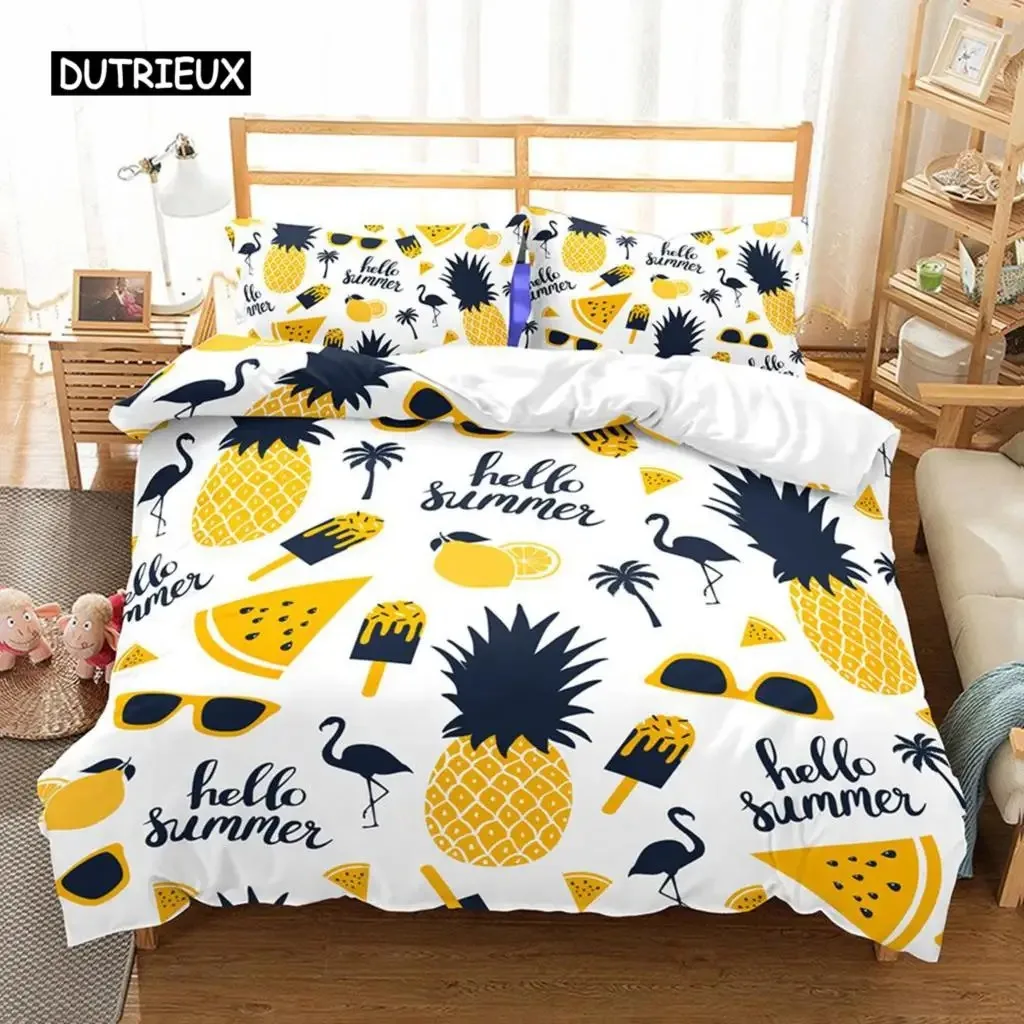 Pineapple Duvet Cover Set Queen Size Microfiber Kid Colorful Pineapple Twin Bedding Set Fruit Theme Hello Summer Comforter Cover