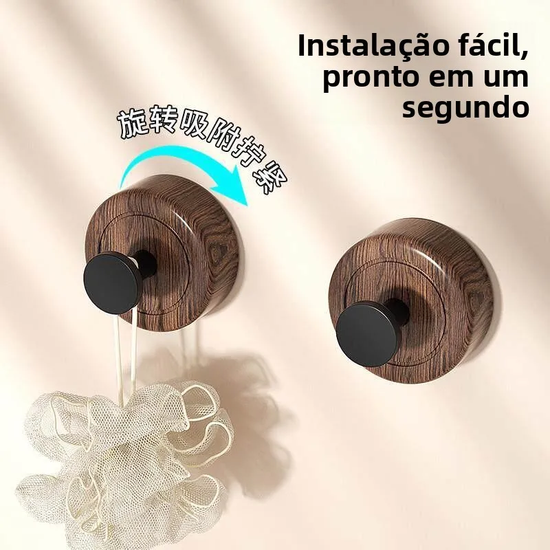 Suporte de Parede Giratório com Ventosa e Textura de Nogueira para Cozinha e Casa, Sem Necessidade de Furos, Gancho de Armaze...