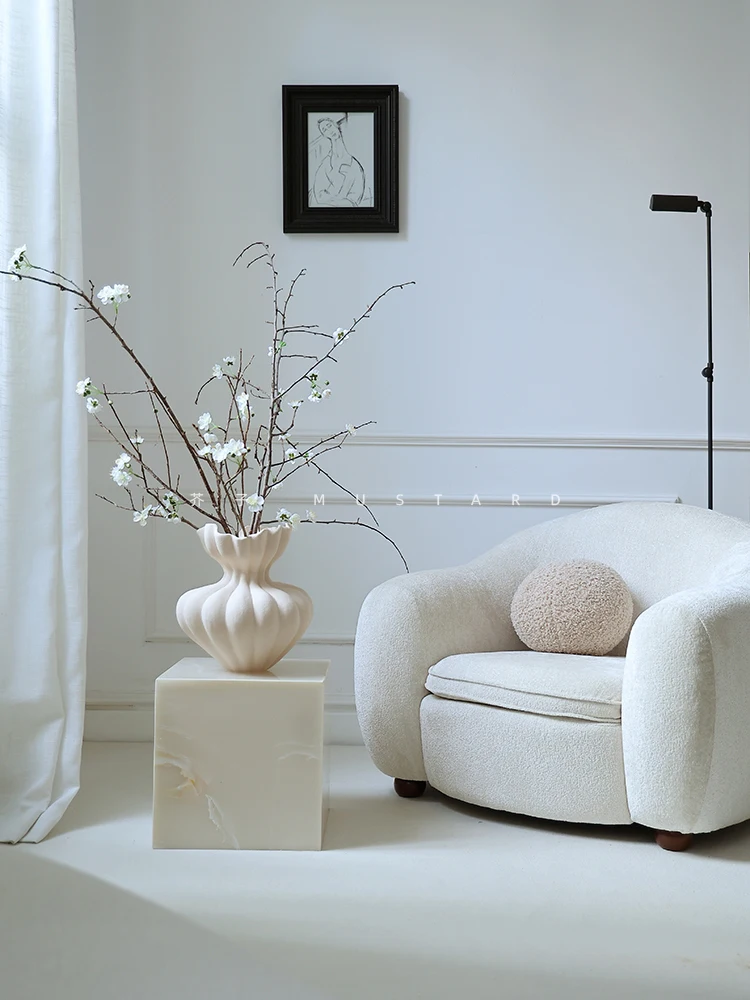 Florero de cerámica grande francés de semilla de mostaza, adorno de alta gama, mesa de comedor, utensilios de flores de arte retro antiguo en la sala de estar