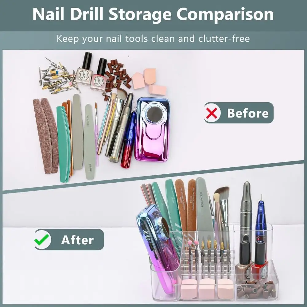 New 28 Holes Drill Bit Holder Acrylic Professional Nail Drill Holder Multi Functions Nail Organizer for Nails