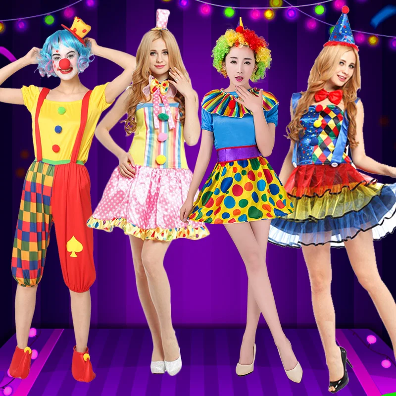 Adult Rainbow Circus Clown Costume for Women Funny Candy-colored Joker Girl Birthday Carnival Party Outfit for Height 155-175 cm