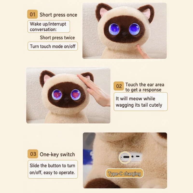 Interactive Cats Plushies Figure AI Smart Talking Touches Sensors Wagging Tails Companions Intelligent Electronic Chatting Gifts