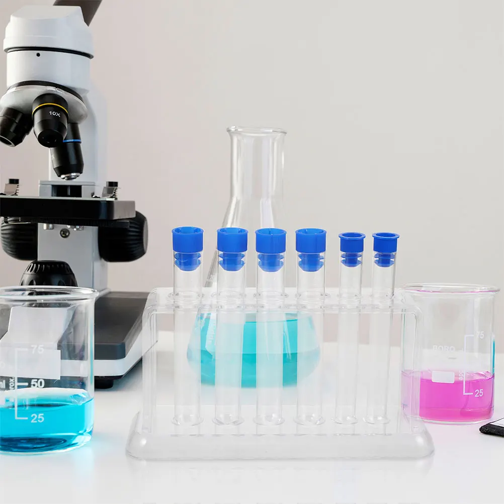 

2Sets Clear Test Tube Rack Transparent Plastic Tubes Caps for Classroom Laboratory Scientific Experiments Test Tubes and Rack