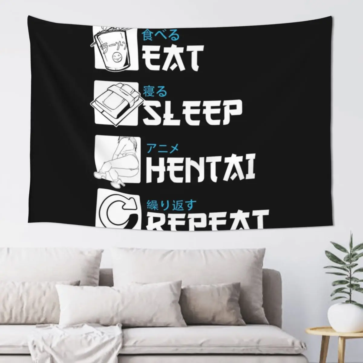 Eat, Sleep, Hentai, Repeat, Manga T-Shirt. Tapestry Things To Decorate The Room Wall Decoration Items Tapestry