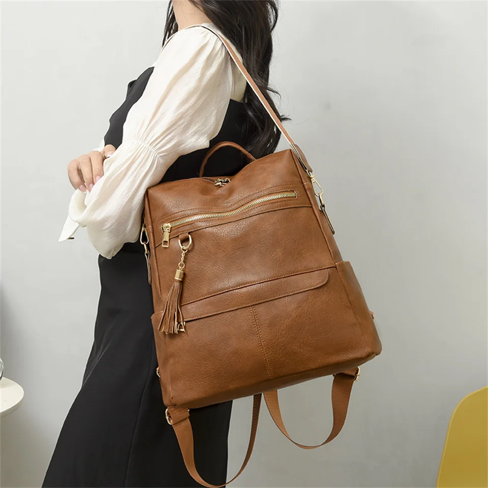 Sac à dos en cuir vintage pour femmes, sacs à fermeture éclair pour filles, sac à dos de voyage féminin, haute qualité, poitrine décontractée,