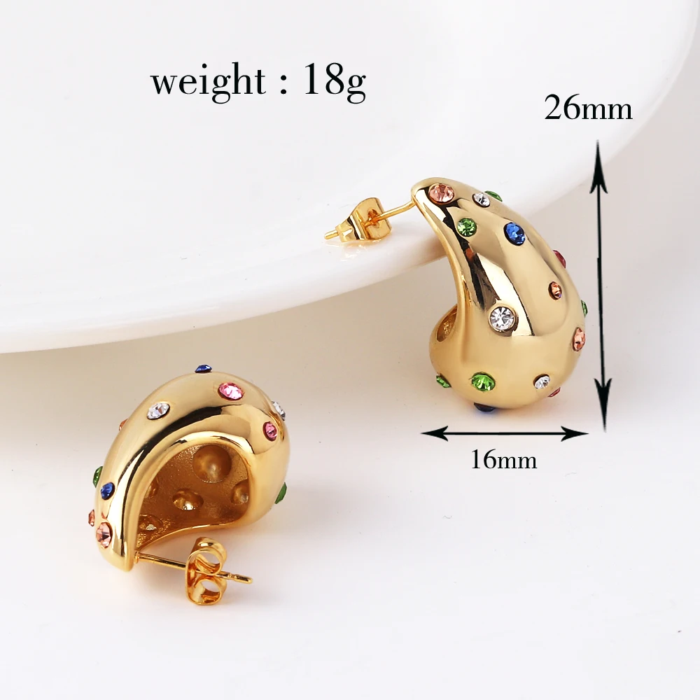 Gold-plated Colorful Zircon Chubby Water Drop Stud Earrings for Women Girls Silver Classic Trend Wedding Party Jewelry