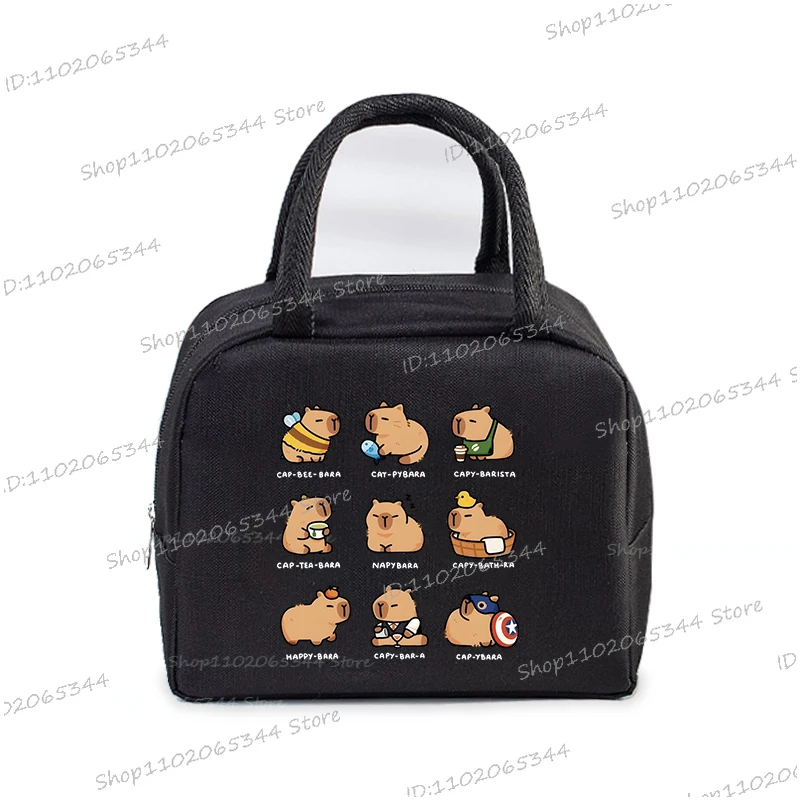 Canvas Lunch Bag Women Kids Capybara Bobo Tea Print Insulation Bags Cartoon Animal Capybara Pattern Lunch Tote Box For Teens