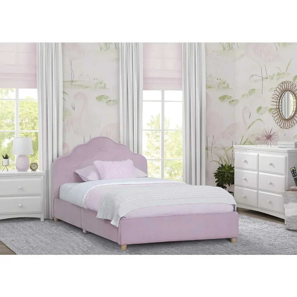 Cama de solteiro estofada infantil, rosa rosa