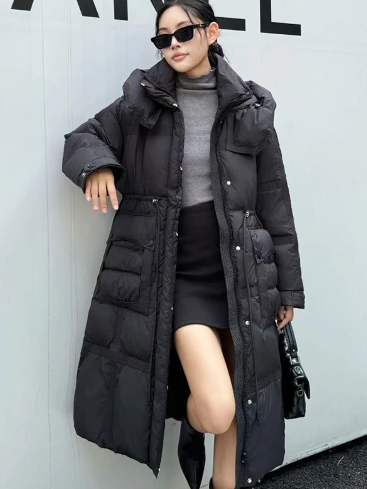 Winter Dikker Lange Parka's Met Capuchon 2025 Nieuwe Koreaanse Vrouwen Sneeuwkleding Donsjack Casual Solid Overjas 90% Witte Eend Puffer Jas