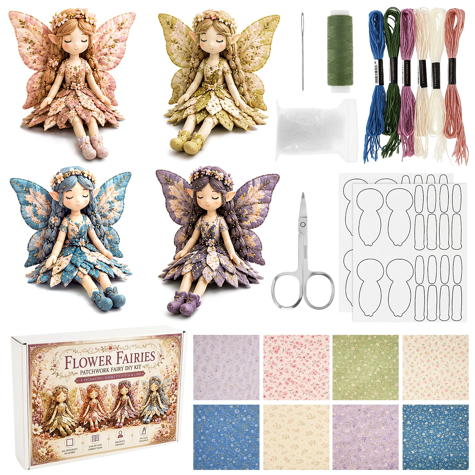 Fairy Patchwork DIY Kit Fun Flower Fairy Patchwork Sewing Kit Handcrafted Doll Apparel Textiles Artisanal Fabric Doll Projects