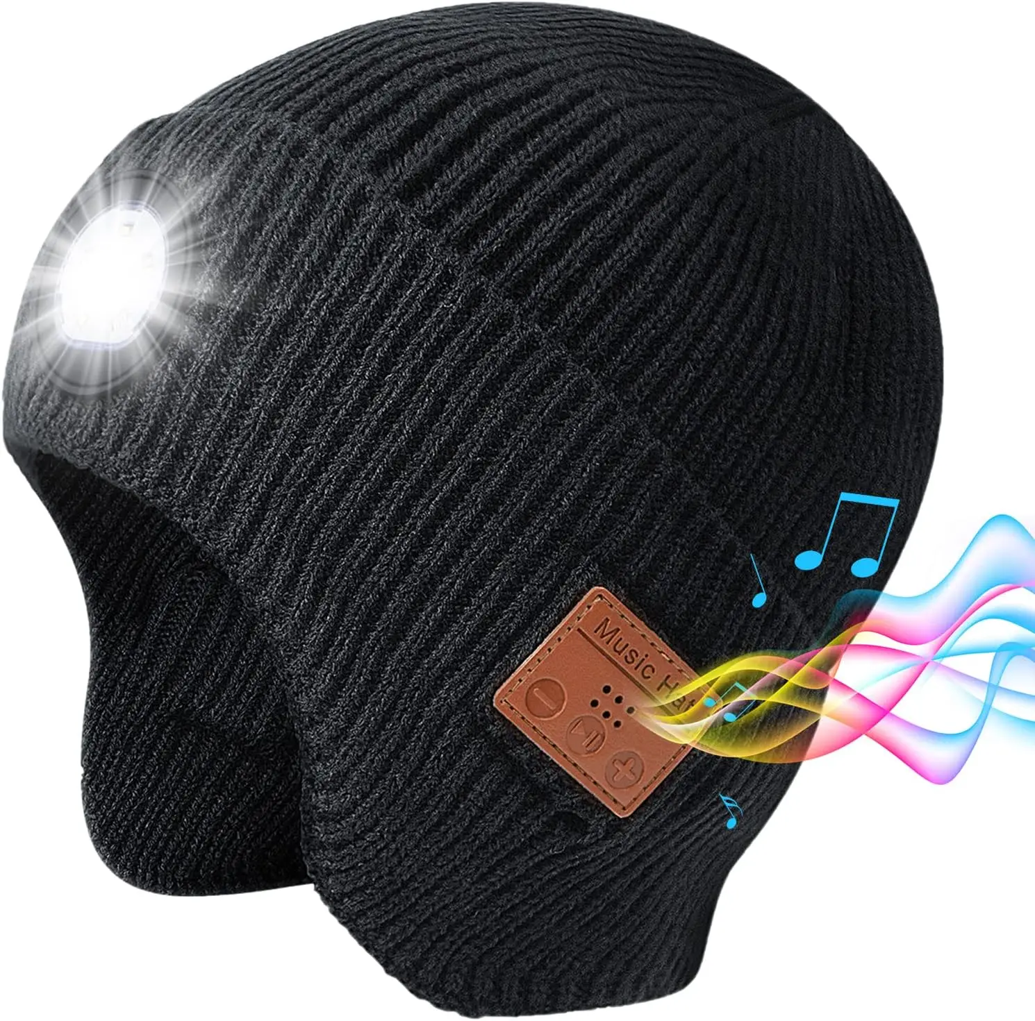 

Mens Gifts Bluetooth Beanie with Light, Built-in Stereo Speaker Mic and 5 LED for Fishing Hiking & Working, Unisex