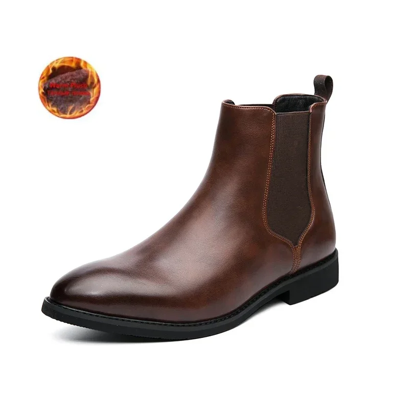 2024 Marke Leder Männer Chelsea Stiefel Designer Italien Kleid Stiefel Männer Mode lässig warm Plüsch Business Stiefeletten große Größe 48