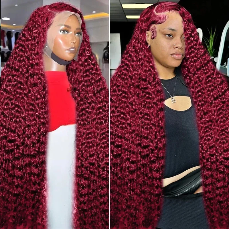 250 Density Deep Curly 13x4 Lace Frontal Wig 99J Burgundy Red Colored Deep Wave 13x6 HD Lace Front Human Hair Wigs For Women