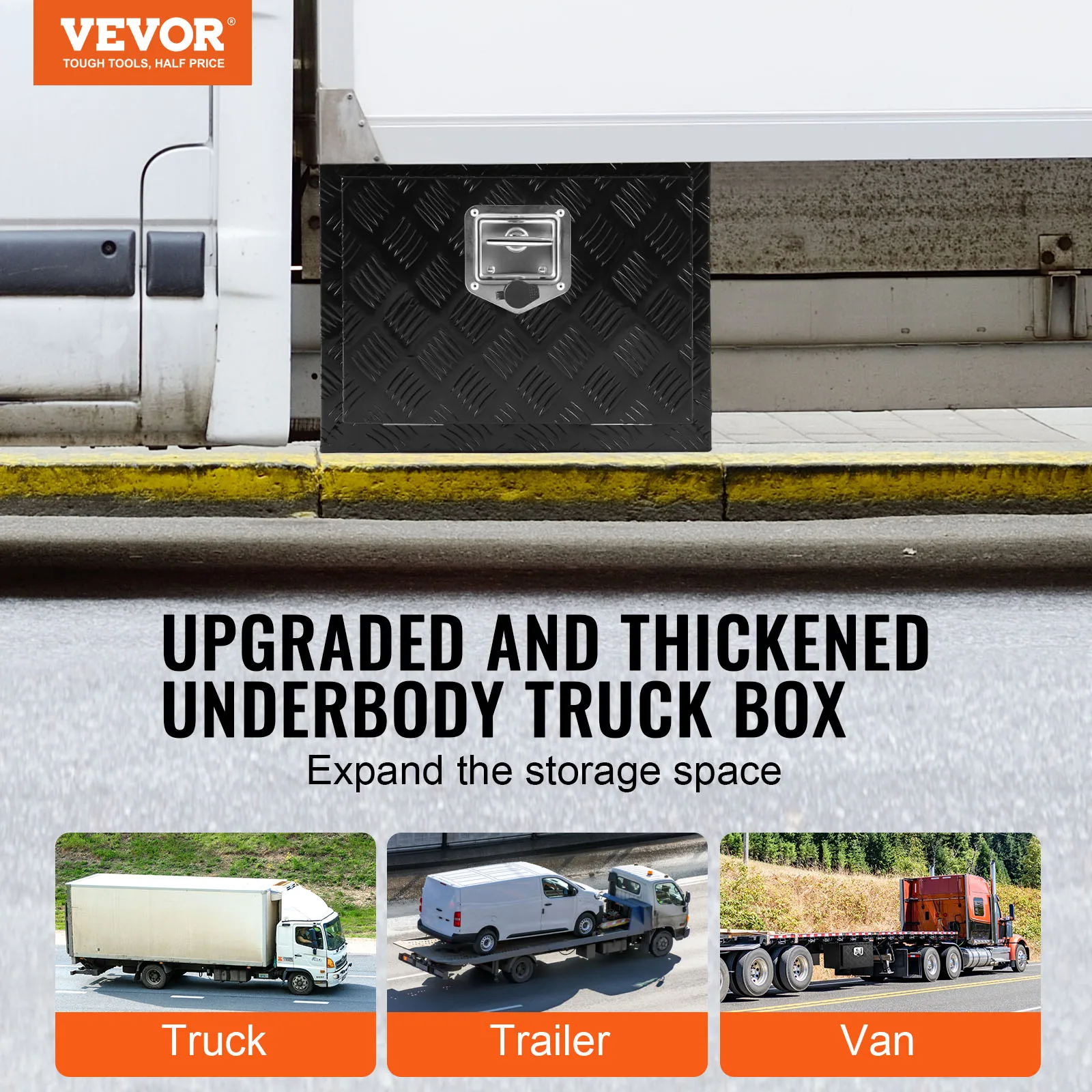 VEVOR Underbody Truck Box Pickup Storage Box Heavy Duty Diamond Plate Tool Box with Lock Keys Waterproof Trailer Storage Box