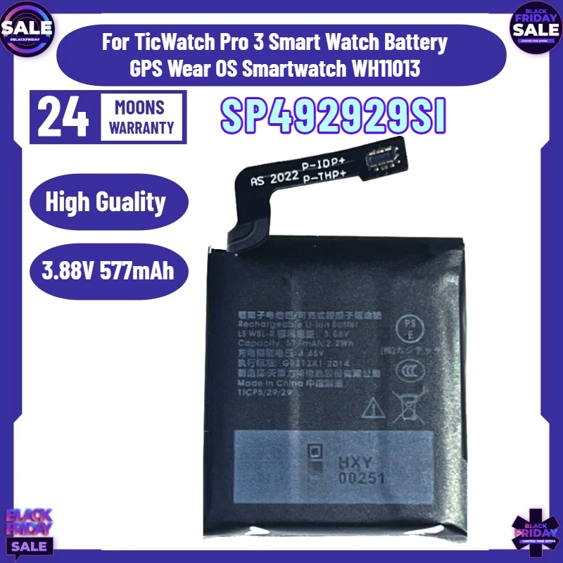 

3.88V 577mAh SP492929SI Battery for TicWatch Pro 3 Smart Watch Battery GPS Wear OS Smartwatch WH11013