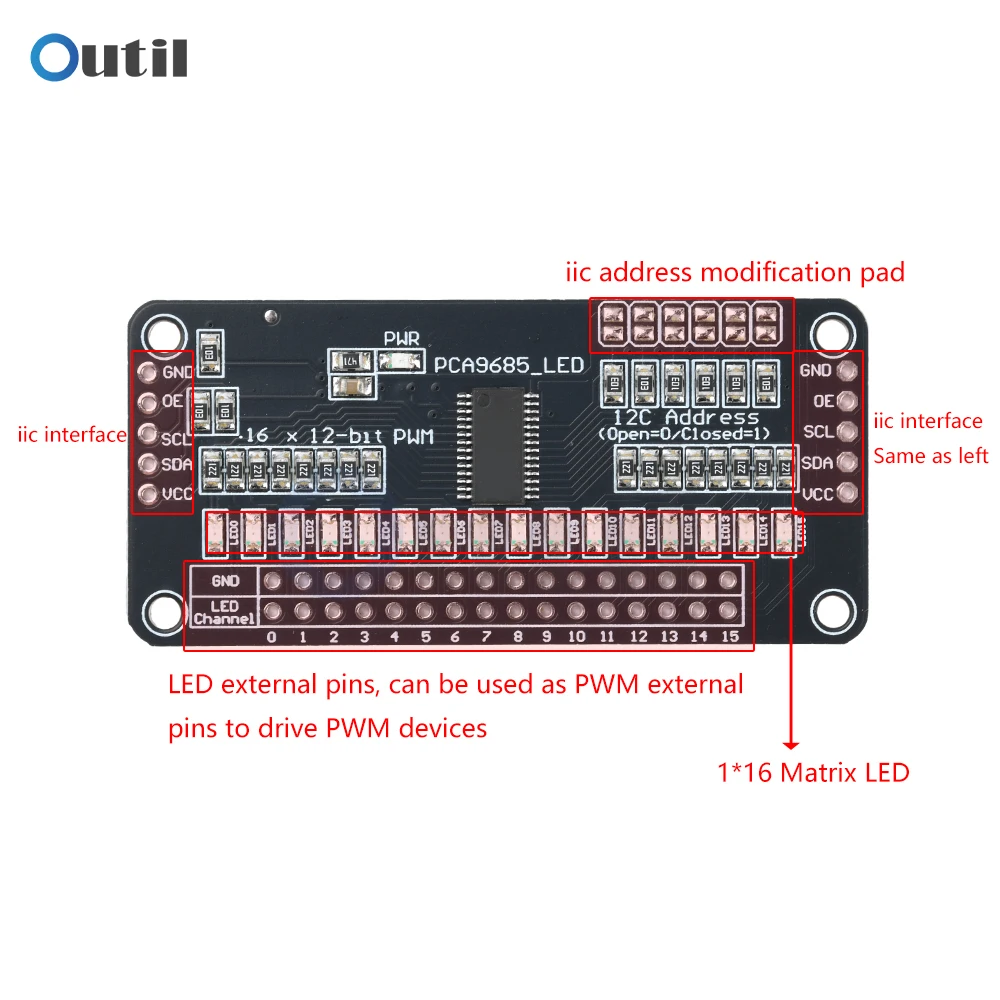 

PCA9685 Module 16 Channel Led Driver Board Module I2C Bus Pwm Controller Module Internet Of Things Development Board