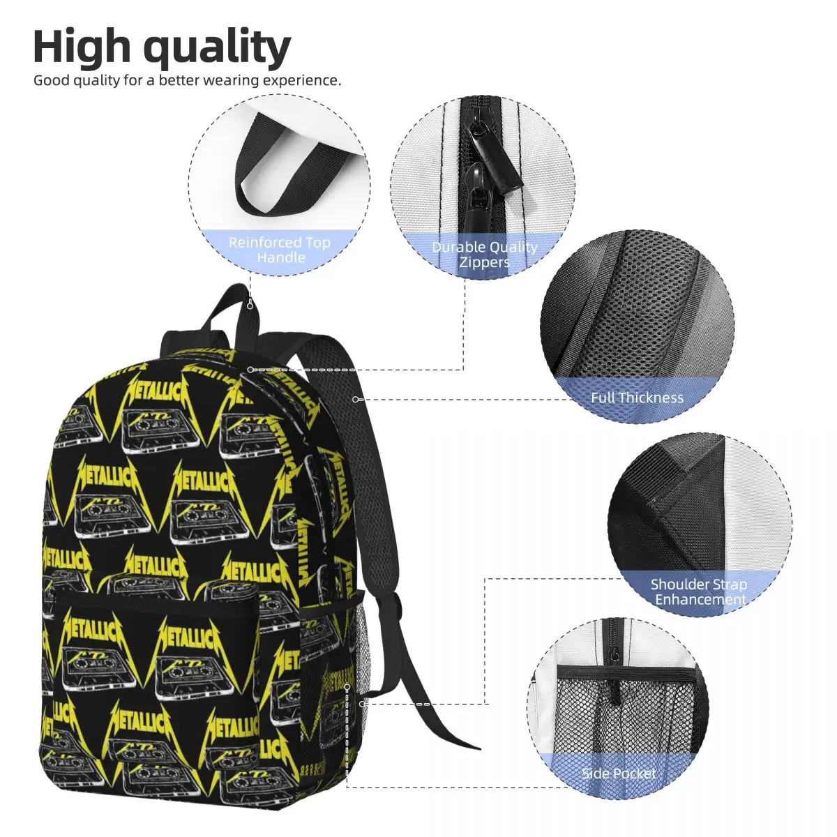 Metallicas M72 Word Tour Backpack Daypack Large Capacity Kids BookBag School Bag Shoulder Bags for Men Women