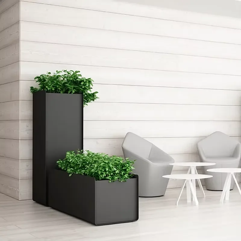 Modern Extra Large Horizontal Steel Flower Pot Box Green Planting Combination Floor Office Furniture Commercial Metal 1
