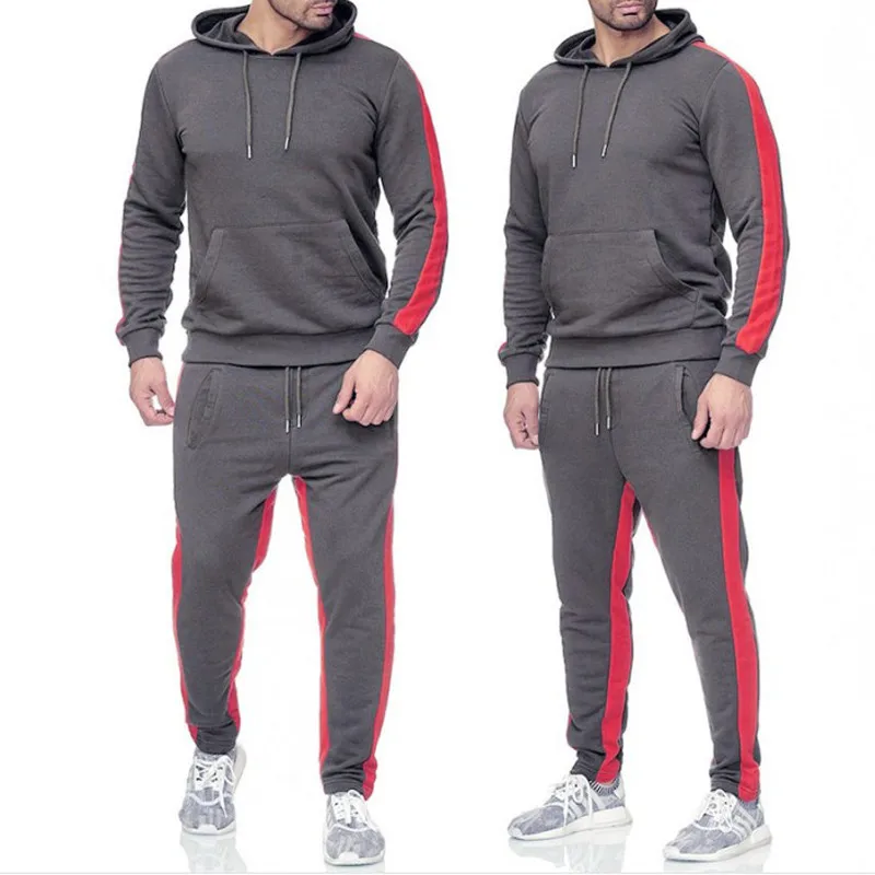 

Men Sets Pullover Hooded Hoodies Striped Sweatshirt Pencil Ankle Length Pant Drawstring Sports 2025 Autumn Pockets Casual