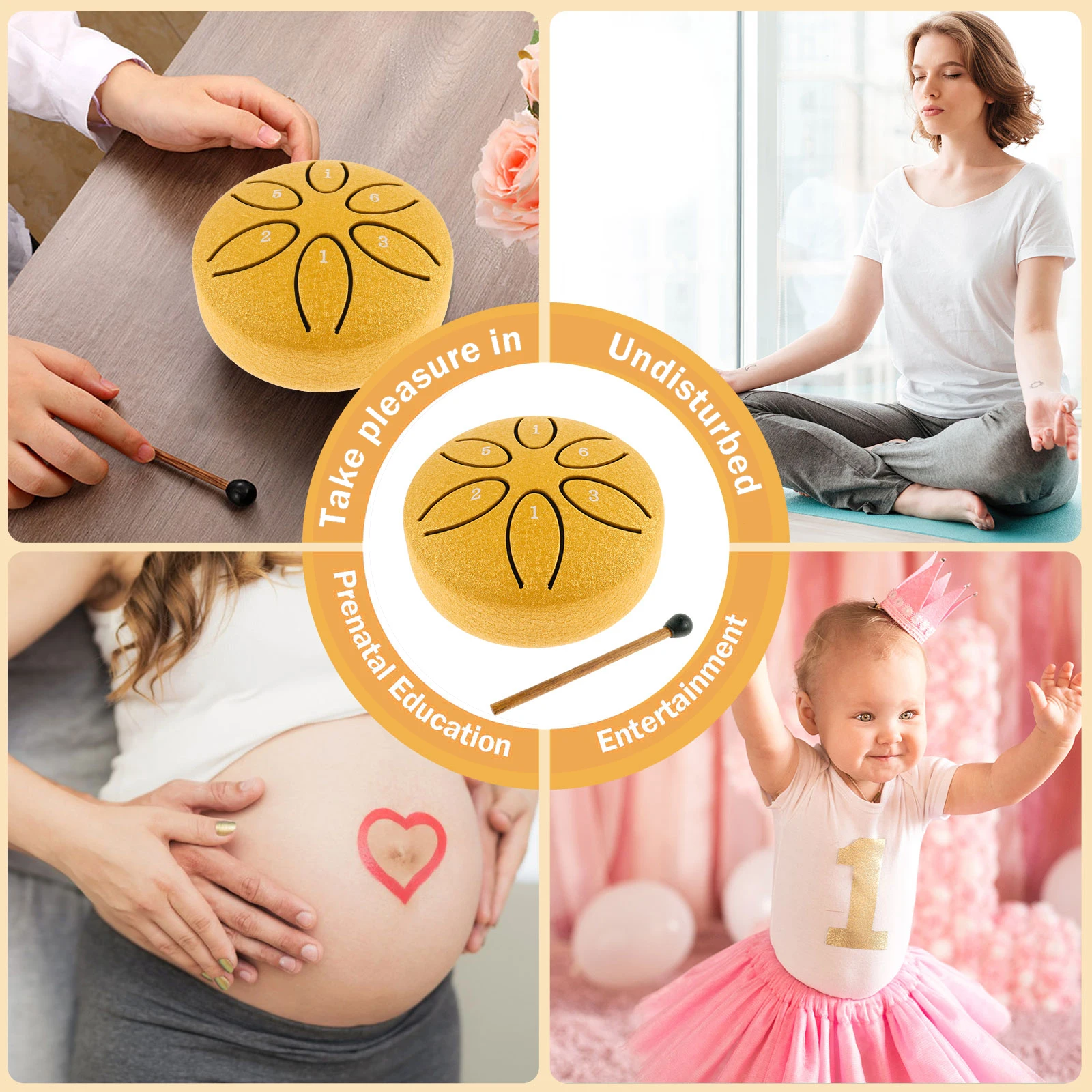 Tambor de língua de aço, design compacto, portátil, fácil de usar, 6 notas, 3 polegadas, instrumento de percussão musical, tambor de chuva