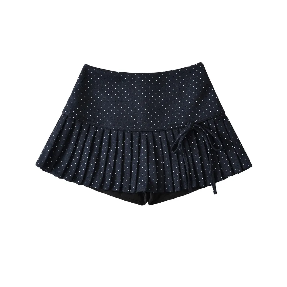 

Sweet Sweet Pleated Skirts for Women Bowknot High Waist Dot Mini Skirt with Safety Pants Preppy Style A-line Short Skirts Girls