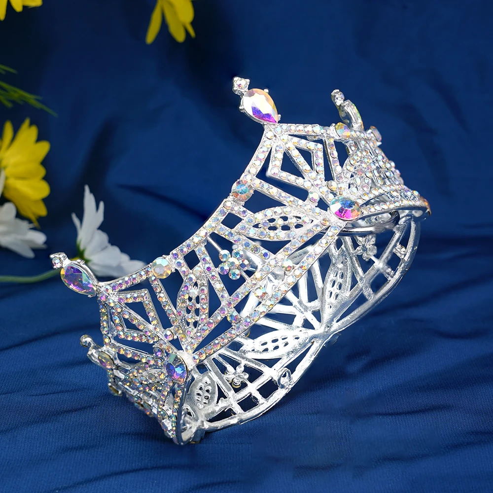 Fashion bride crown wedding headdress princess European and American full ring round retro princess rhinestone large crown crown