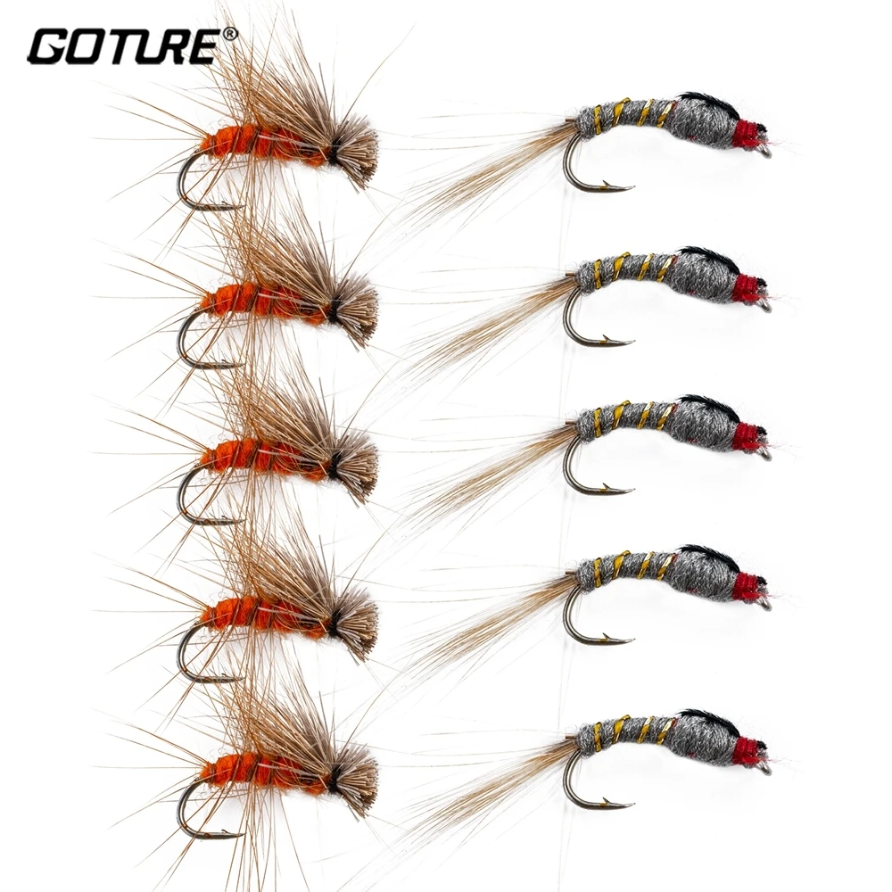 

Goture 10pcs/lot Flies Kit Handmade Fly Fishing Lure #12 Wet Fly Nymph Flies Artificial Bait For Trout Fishing Tackle