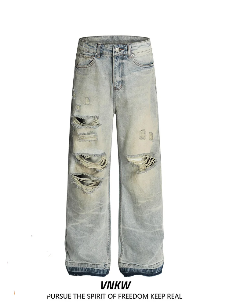 

Мужские рваные джинсы в американском стиле, повседневные, свободного прямого кроя, из смесового хлопка и полиэстера, износостойкие, молодежные, модные