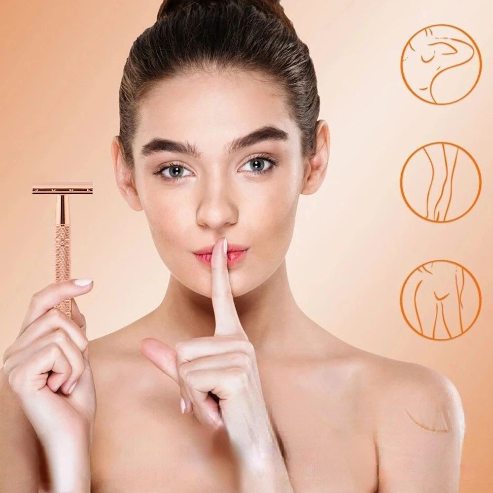 Rose Gold Scheermes, Klassiek Dubbele Rand Veiligheidsscheermes voor Heren Scheren Dames Ontharing, 10 Scheermesjes, Handmatig Scheerapparaat