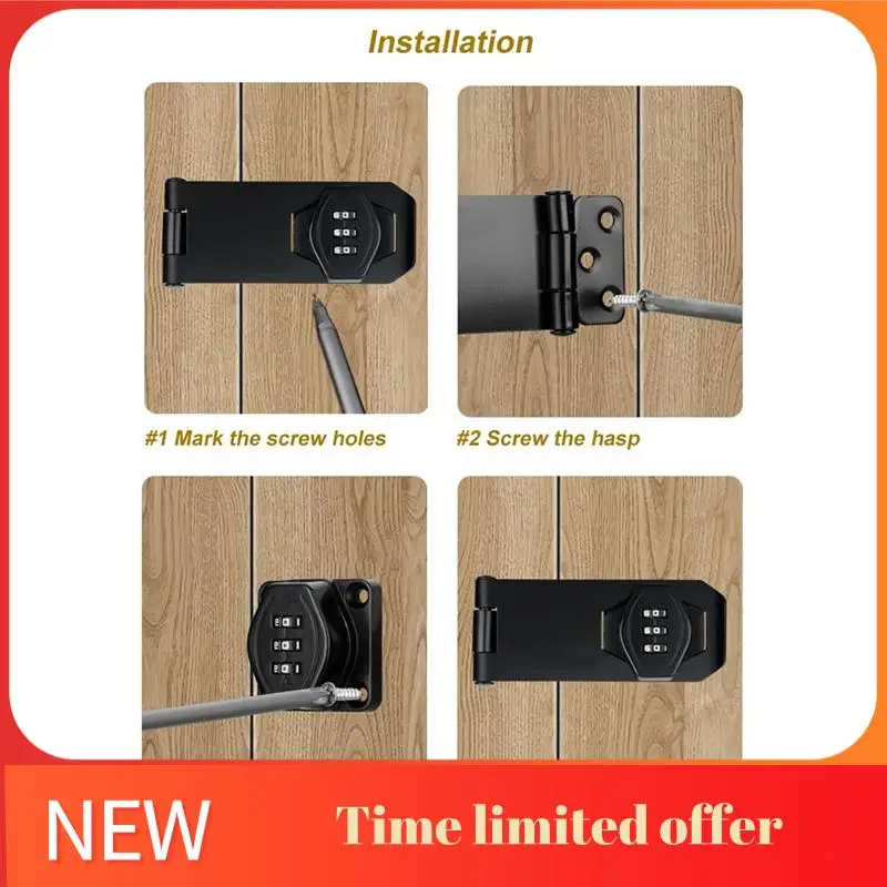 1 Piece Cabinet Lock Keyless Black 4Inch 3-Digit Password Combination Code Hasp Latch Lock Twist Knob Wooden Drawer Cupboard