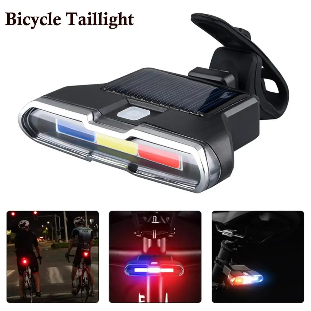 Solar Bicycle 50LM Rear Light USB Charging Safety Warning Taillight Cycling Tail Lamp Photosensitive Sensing For Outdoor Cy X3K0