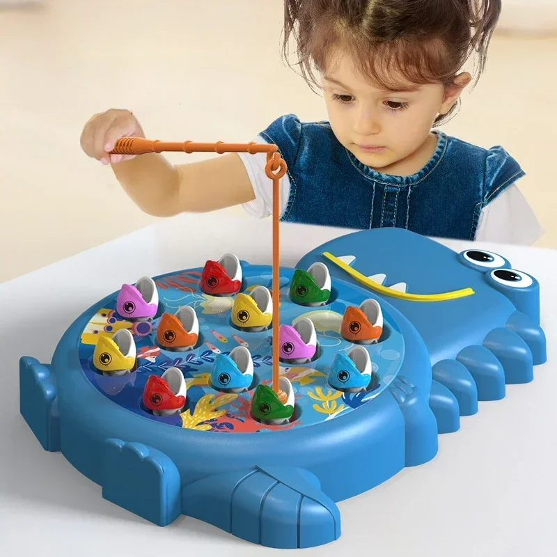 Juguetes de pesca magnéticos simples de dinosaurio, juego de caña de juego, juguetes para niños, bebés Montessori con caña, regalo giratorio educativo para niños