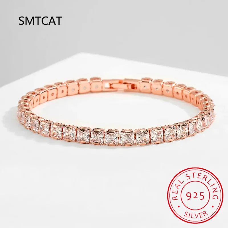 Real D Color Full 2/2.5/3/4/5/6.5mm Moissanite Tennis Bracelet For Women S925 Plated 18K Rose Gold Diamond Link Bracelets