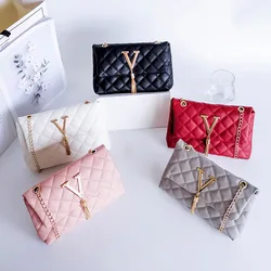 Letter Tassel Embroidered Chain Small Square Bag Fashion Shoulder Bags Women Crossbody Bags Chain Bag Leather Female Handbags