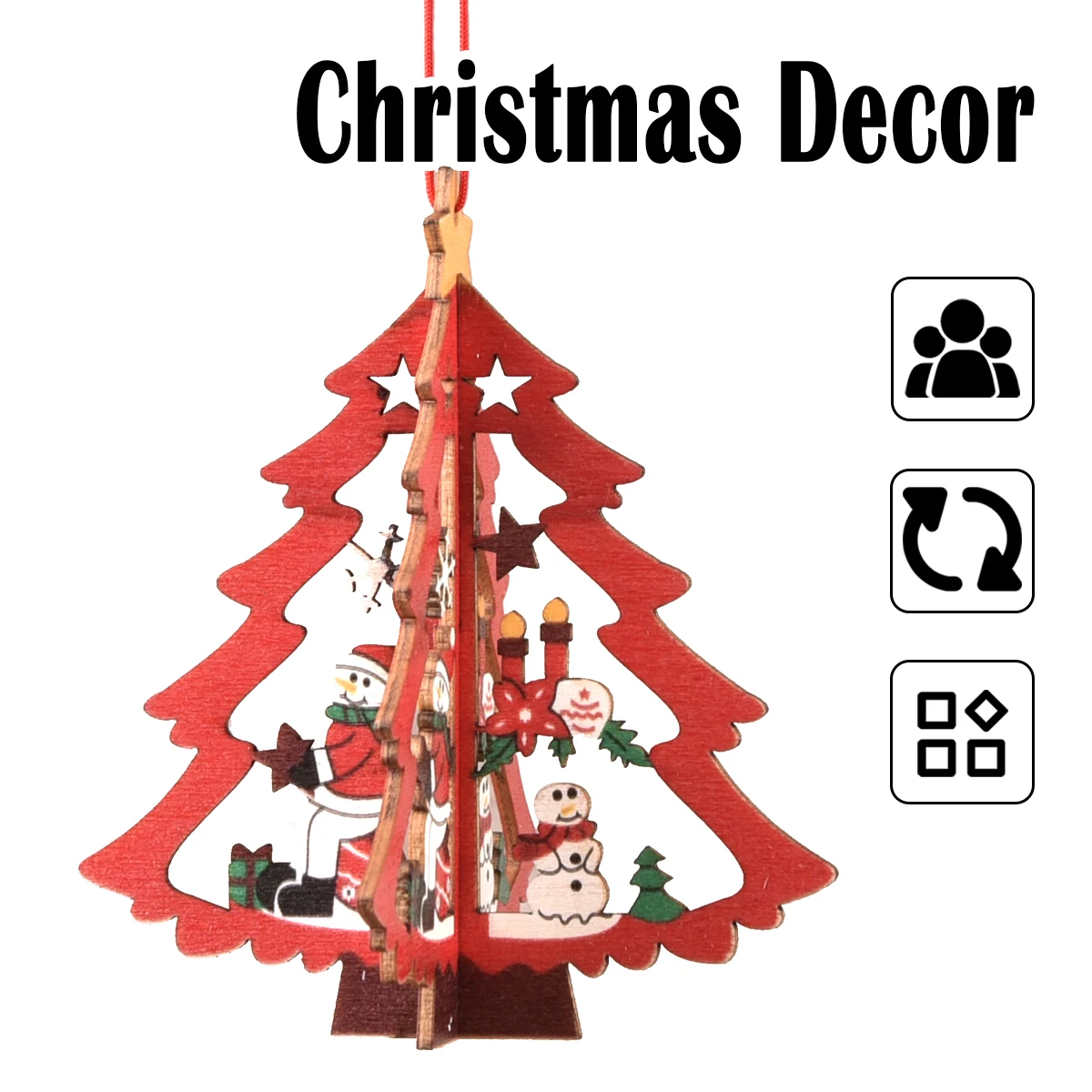 

Christmas Wooden Pendants For Xmas Tree Snowflakes Decorative Gift White&red Cartoon Accessories Ornaments Star Ornament 3D Mini