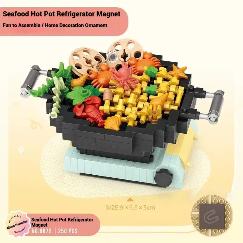 LOZ Lebensmittelaufkleber Modell Ornamente, Meeresfrüchte Hot Pot Kühlschrankaufkleber DIY Spielzeug, Kinderbausteine Spielzeuggeschenke