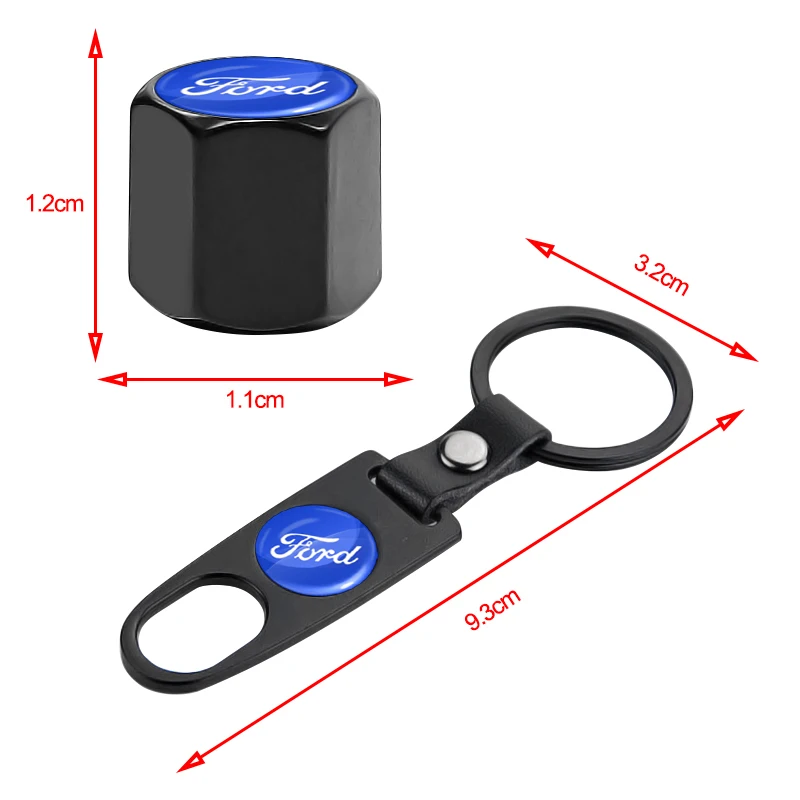 Car Wheel Tire Valve Stems Cap With Keychain Keyring Badge For Ford Focus Mondeo Kuga Fiesta MK7 Escort Explorer 2 4 MK2 MK4