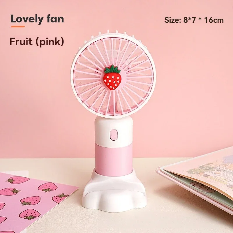 New Mini Handheld Electric Fan Cartoon Fruit Shaped Silent Three Speed Regulation with Base USB Rechargeable Portable Mini Fan