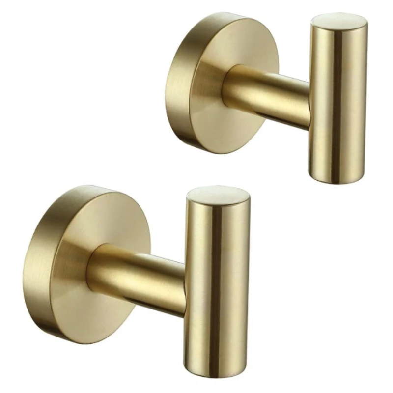 

Brushed Gold Towel Hook SUS 304 Stainless Steel Clothes Hook for Bath Kitchen Garage Wall Mounted 2 Pack