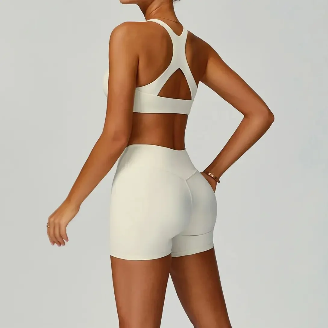 

Комплект одежды для йоги, комплект спортивных шорт из 2 предметов, женский спортивный бюстгальтер, топ с высокой талией, быстросохнущий костюм для фитнеса, спортивный костюм для бега и тренировок