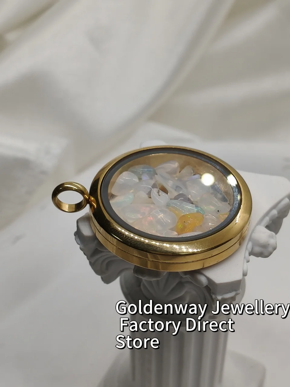 2025 Popular Natural Opal Raw Stone Stainless Steel Glass Gold Locket Rough Gems Charm Titanium Pendant Unisex Anti-rust Jewelry view 5